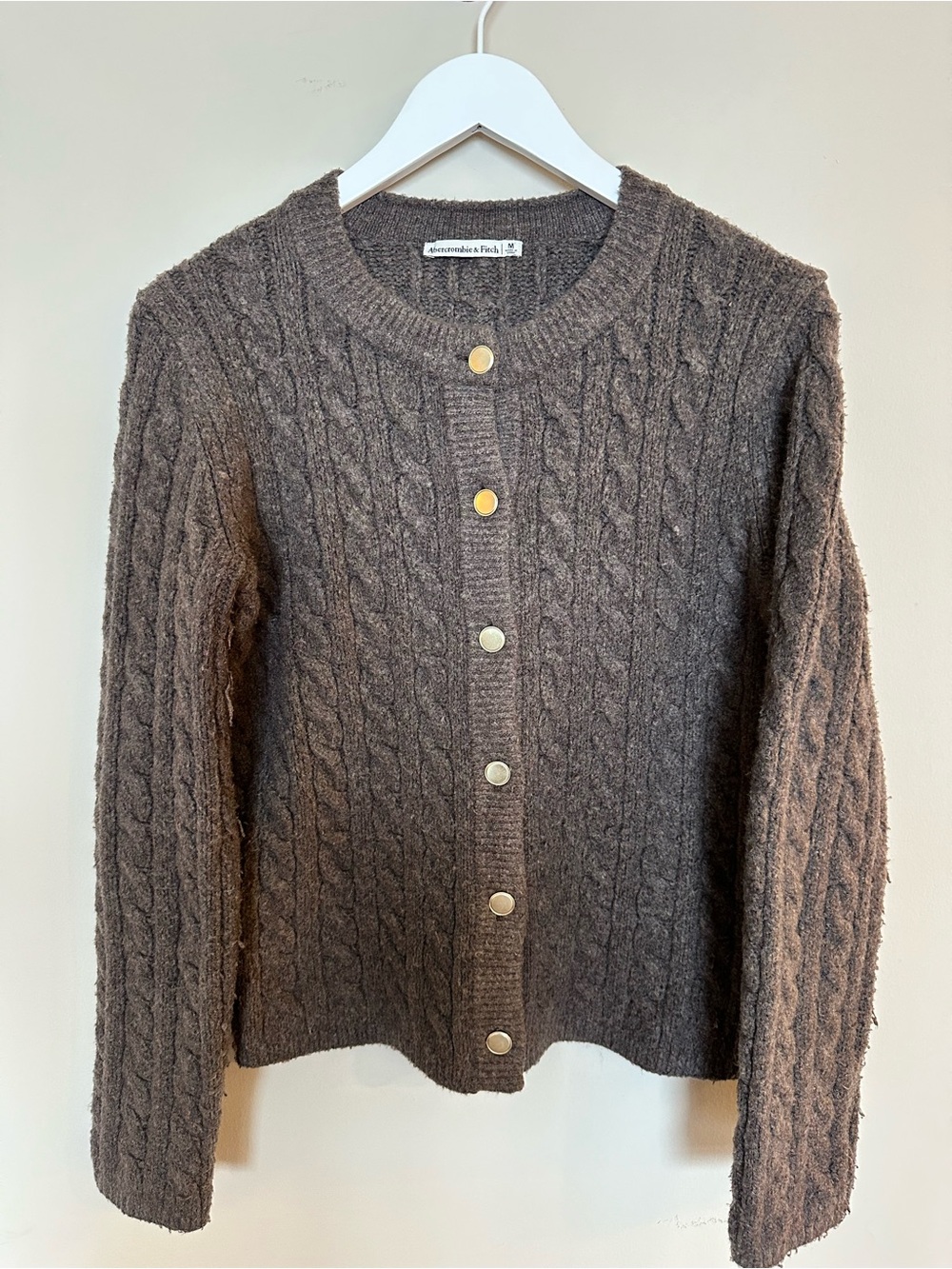 Abercrombie & Fitch Chocolate Brown Cable-Knit Button Cardigan - Picture 1 of 10